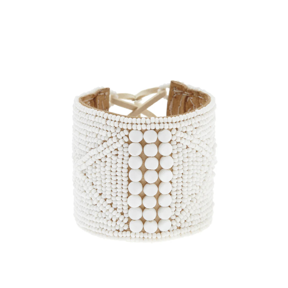 Manchette bracelet en cuir – BLANC - Tanzanie
