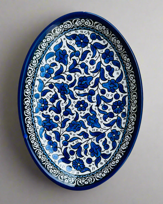Oval Side Dishes | Small &amp; Large – Hand-Painted Palestinian Ceramic | Multicolor &amp; Navy