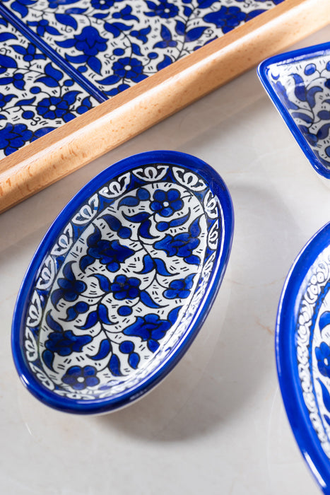 Oval Side Dishes | Small &amp; Large – Hand-Painted Palestinian Ceramic | Multicolor &amp; Navy