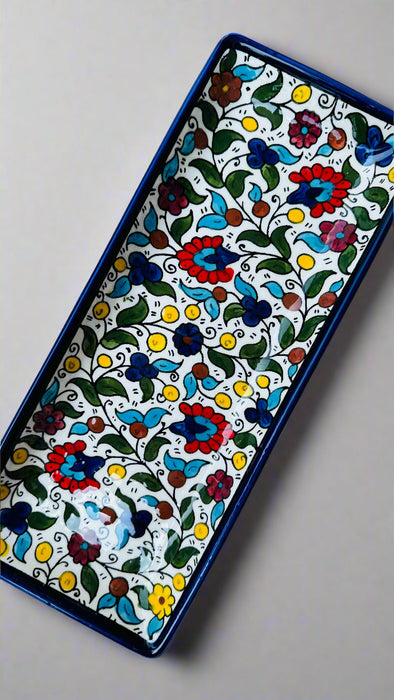 Serving Dishes | Round & Rectangular – Hand-Painted Palestinian Ceramic | Multicolor & Navy