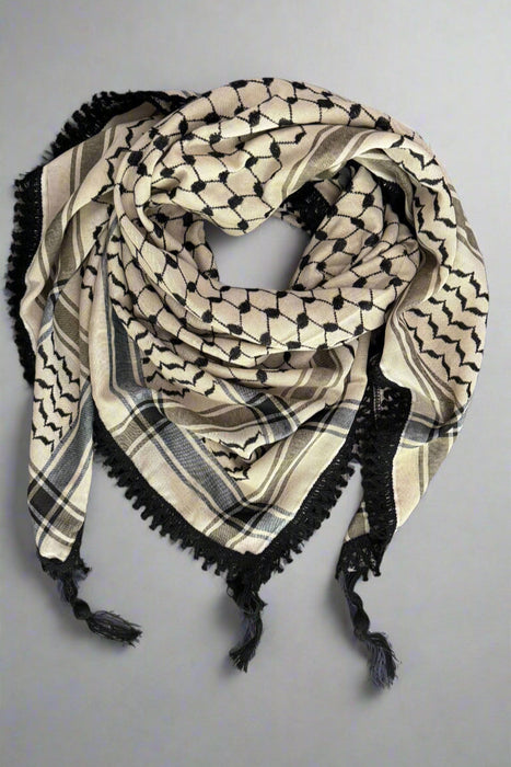 Echoes – Earthy Beige Kufiya (Keffiyeh) | Made in Jordan - *livraison seulement*