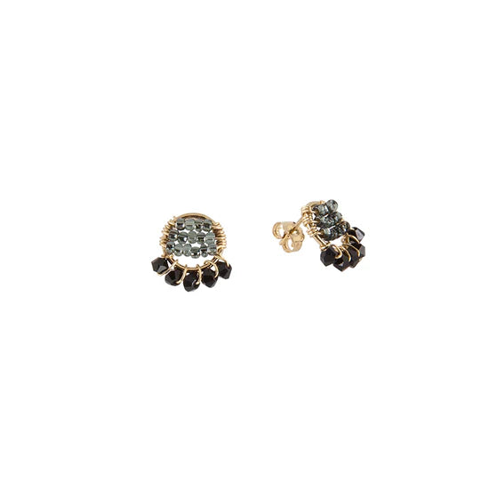 Mini boucles d’oreilles en cristal avec pampilles (graphite brillant, noir)