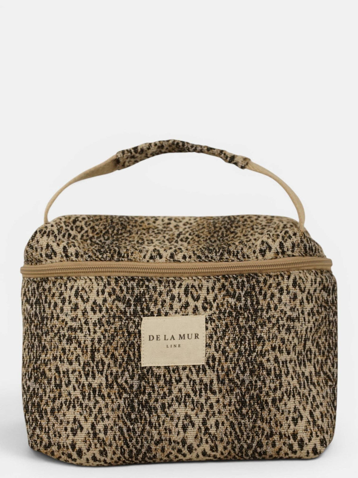 Grande trousse maquillage carrée en jacquard léopard – beige et noir - d’Espagne
