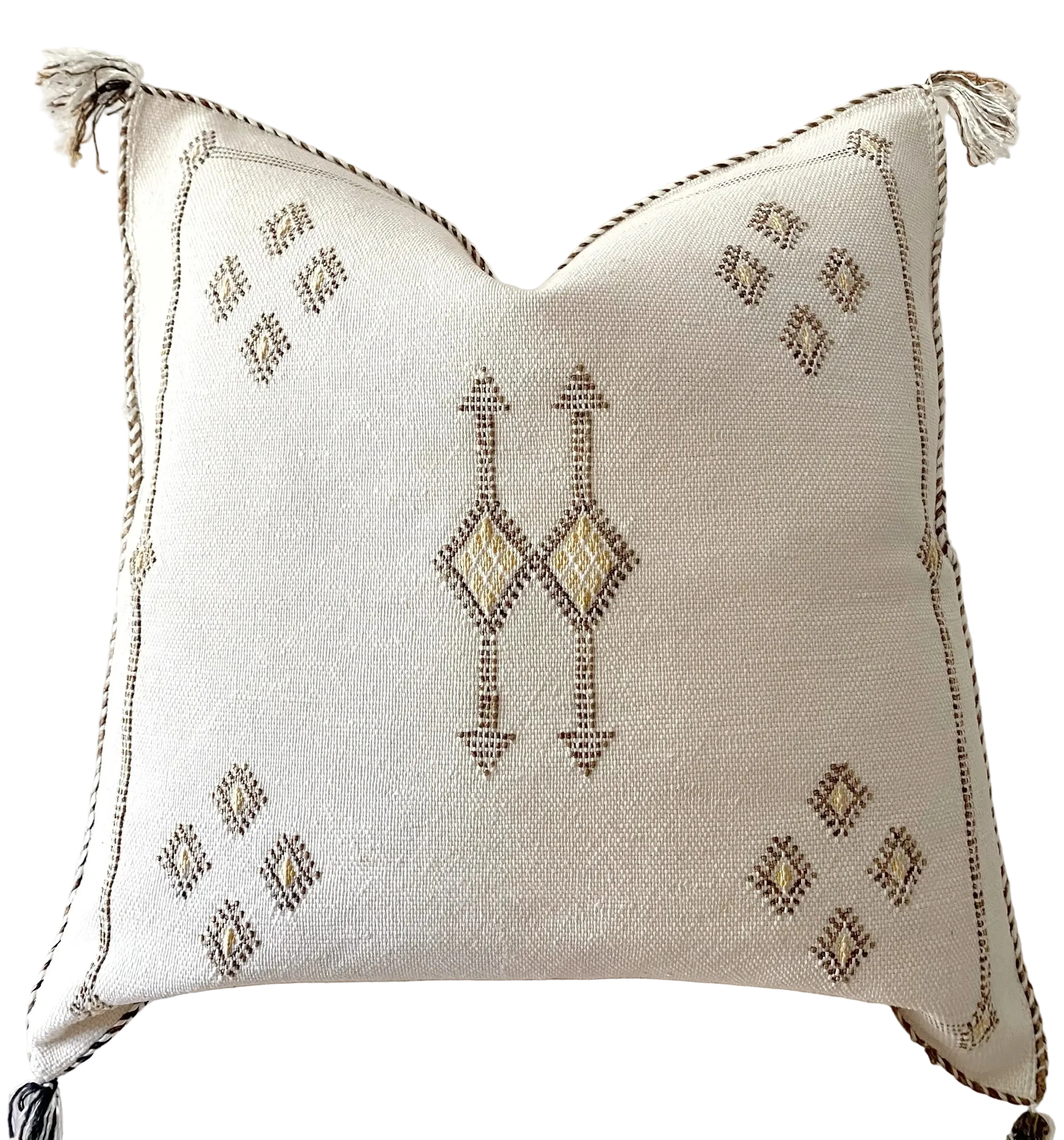 Housse de Coussin Carrée Premium blanc cassé en Soie de Cactus du Maroc