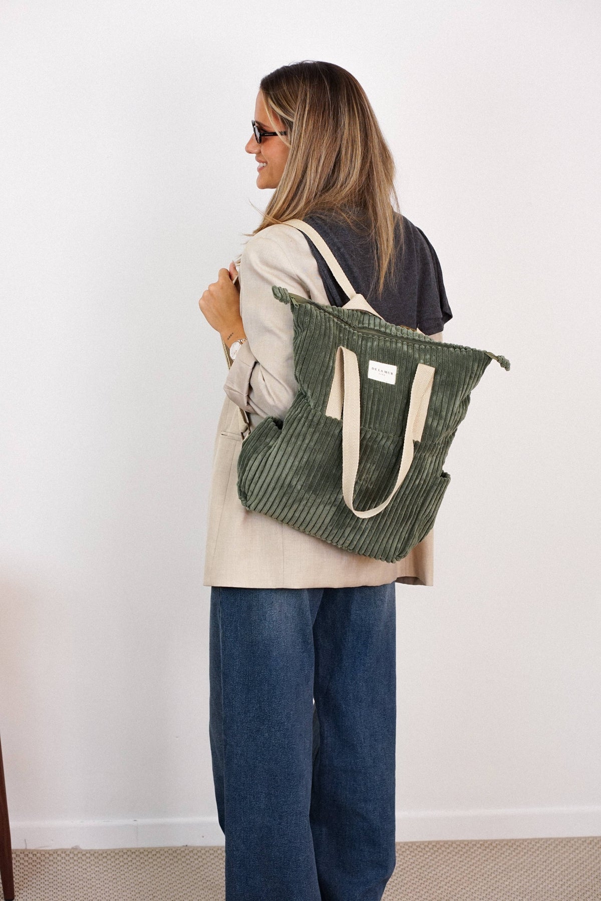 Sac à dos / sac bandoulière en velours côtelé – Vert olive - Espagne