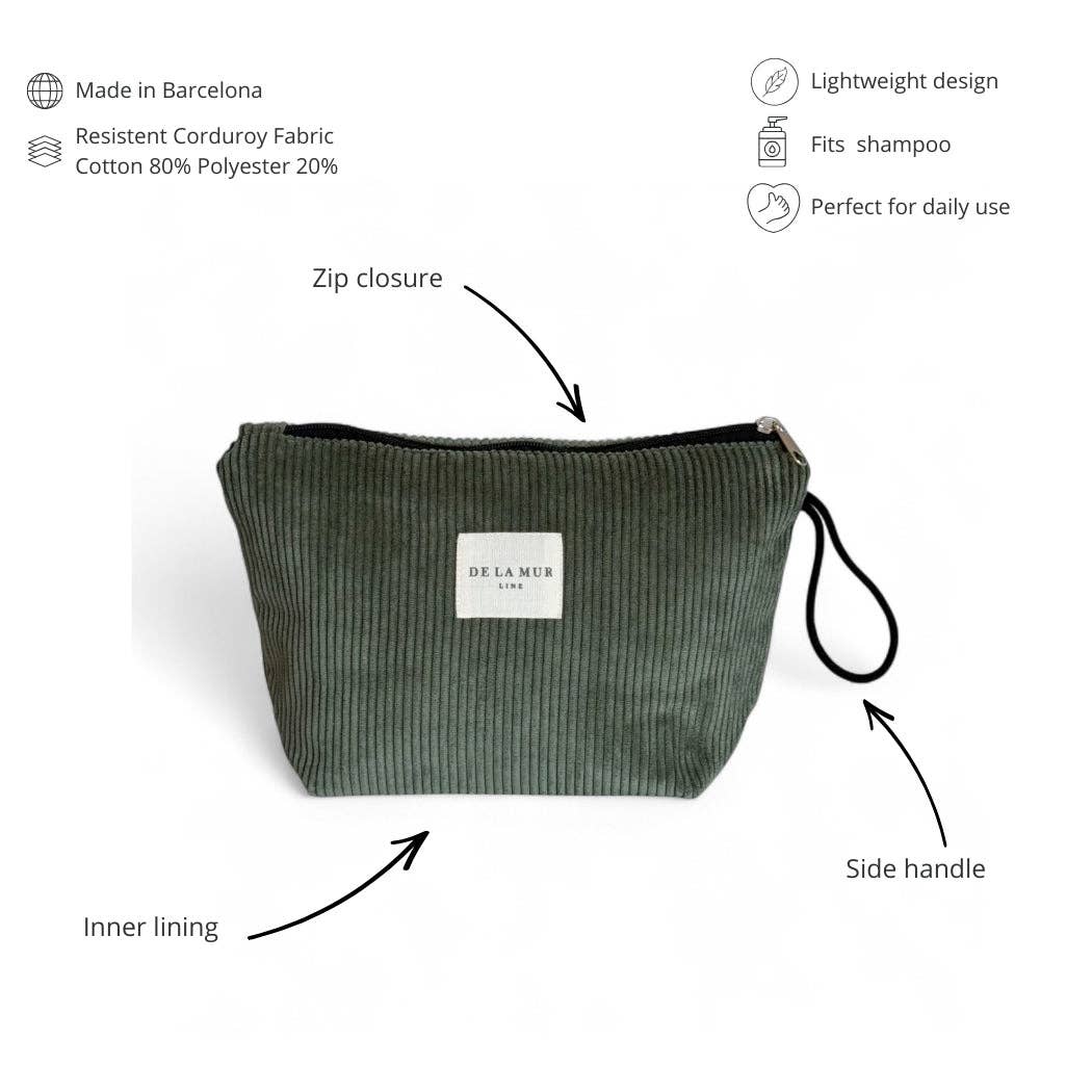 Petite trousse à maquillage en velours côtelé vert- d’Espagne