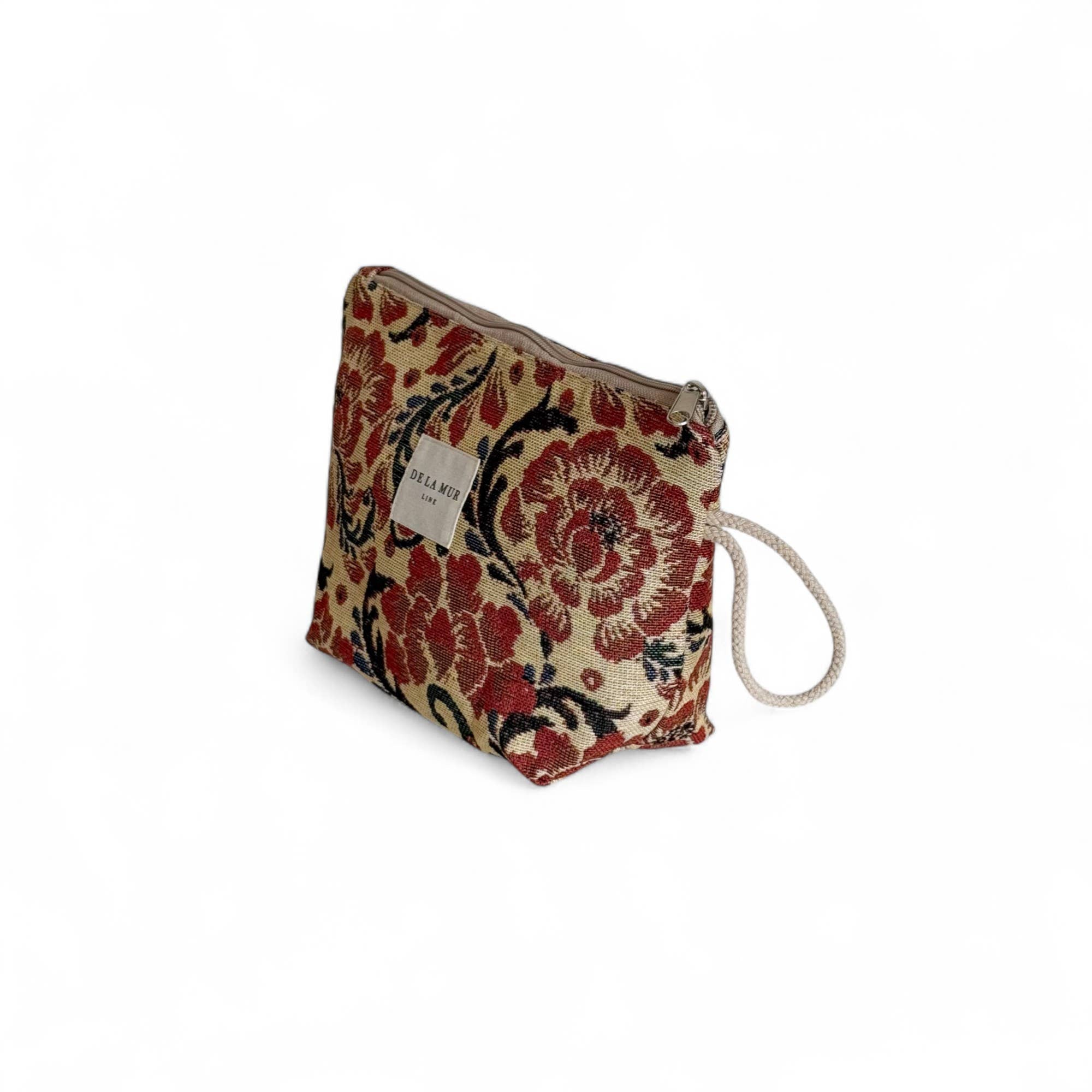 Grande trousse de maquillage floral beige et rouge fabriquée en Espagne