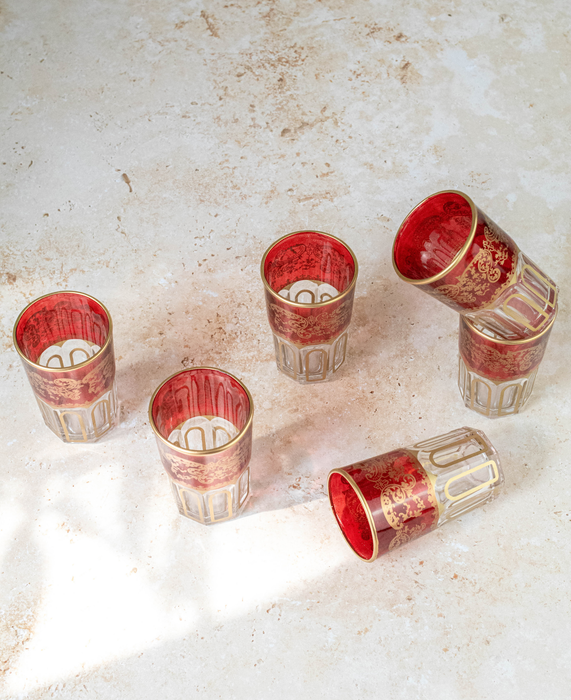 Ensemble de 6 verres à thé marocains rouges