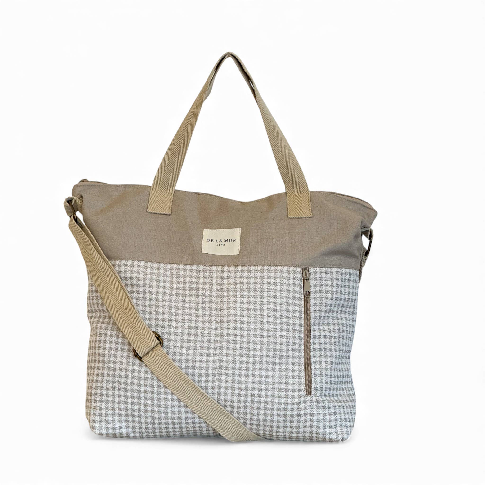 Grand Sac à Main beige à motif Vichy