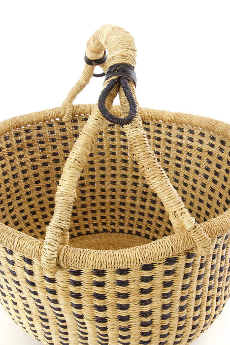 GHANA: Panier Bolga à carreaux bleu nuit et naturel
