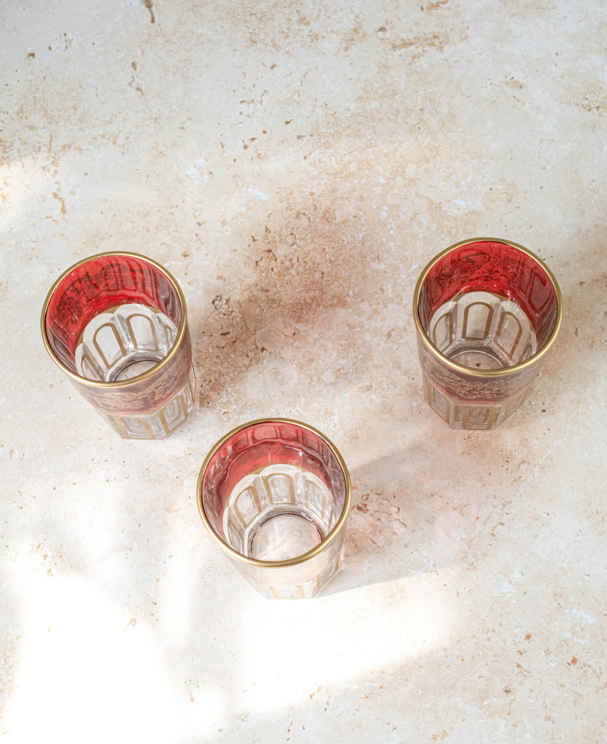 Ensemble de 6 verres à thé marocains rouges