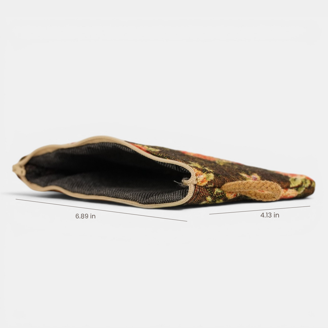 Petite trousse à maquillage floral / porte-monnaie – marron et rouge - d’Espagne