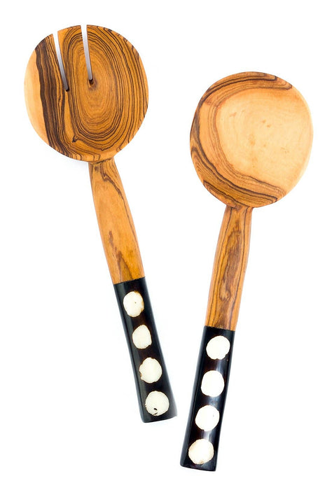 KENYA: Couverts à salade Bold Polka Dot en bois d'olivier